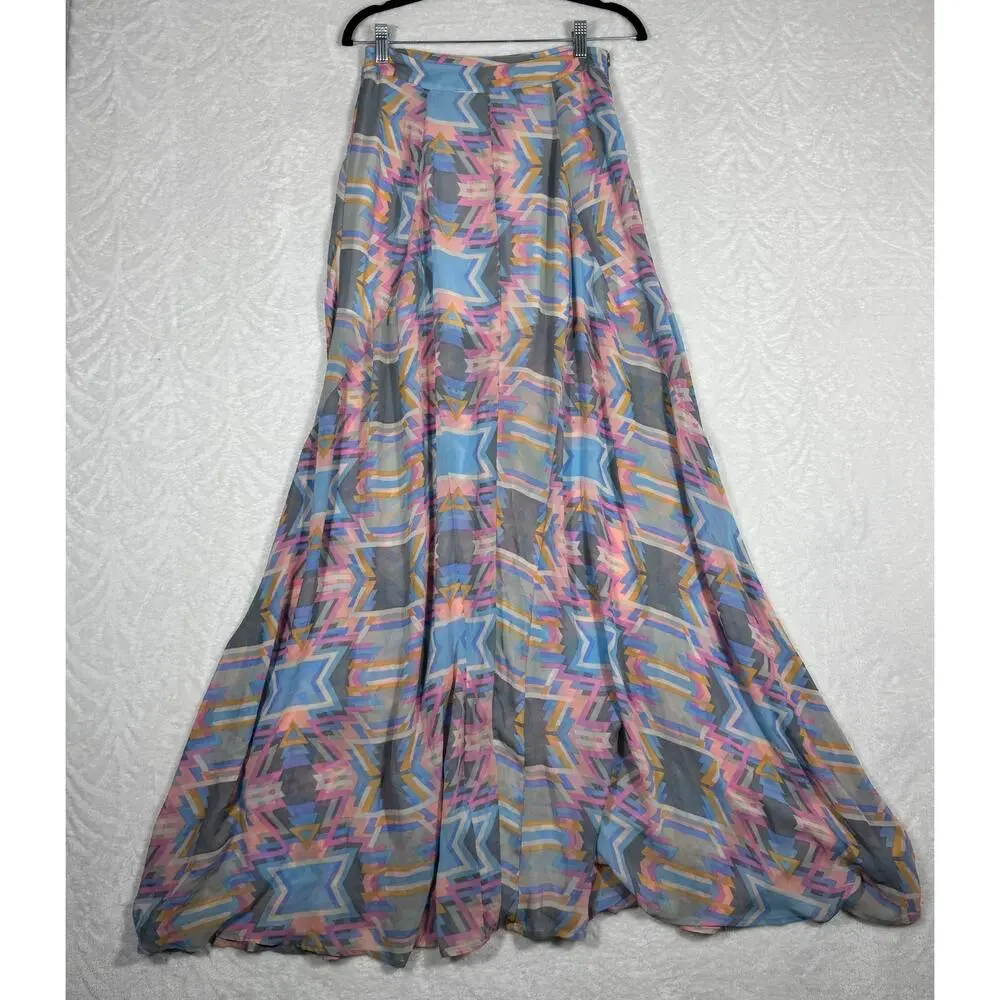 Show Me Your Mumu Maxi Skirt Women's Medium Geometric Design Multicolor side Zip
